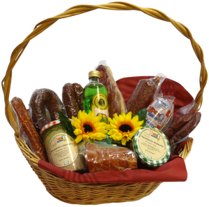 Präsentkörbe unterschiedlicher Ausstattung mit frischen regionalen Produkten Präsentkörbe unterschiedlicher Ausstattung mit frischen regionalen Produkten